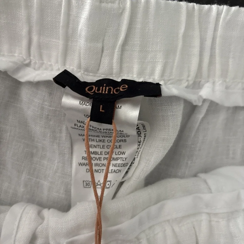 NEW Quince 100% European Linen Pants White L Elastic Waist Womens pull on